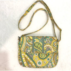 Vera Bradley Womens Yellow Paisley Crossbody Bag Quilted Flap Snap Front Purse